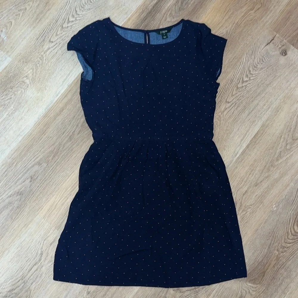 Adorable J Crew Navy with Tiny Pink Dots Cap Sleeve Pocket Dress size 6
